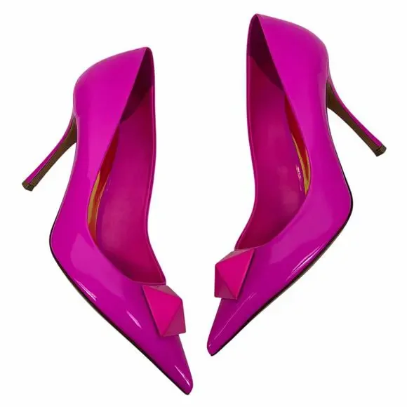 Valentino Garavani One Stud Patent Leather Pump Hot Pink Size 38 - Picture 7 of 14